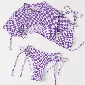 SHEIN 3 Piece Plaid Triangle Bikini Set